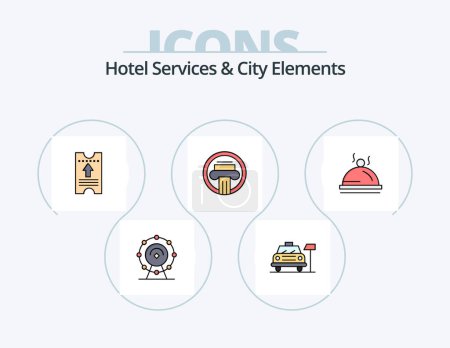 Ilustración de Hotel Services And City Elements Line Filled Icon Pack 5 Icon Design. elevator. walk. hotel . movement. weelchair - Imagen libre de derechos