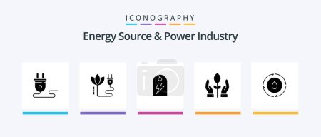 Téléchargez les illustrations : Energy Source And Power Industry Glyph 5 Icon Pack Including energy. hand. plug. plant. energy. Creative Icons Design - en licence libre de droit