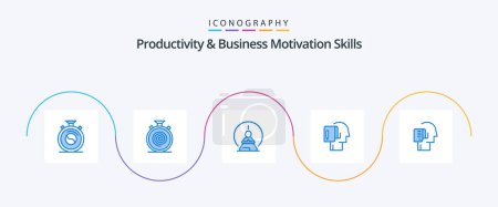 Téléchargez les illustrations : Productivity And Business Motivation Skills Blue 5 Icon Pack Including note. start from scratch. slow. begin. mental - en licence libre de droit