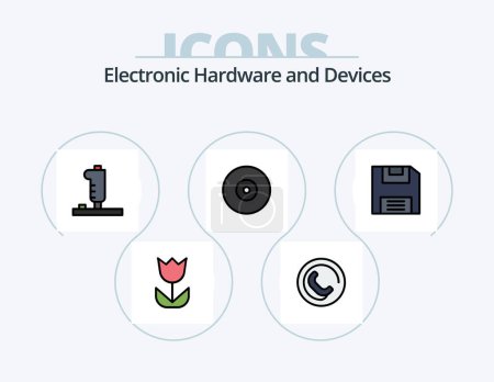 Téléchargez les illustrations : Devices Line Filled Icon Pack 5 Icon Design. music. audio. diskette. accordion. deny - en licence libre de droit