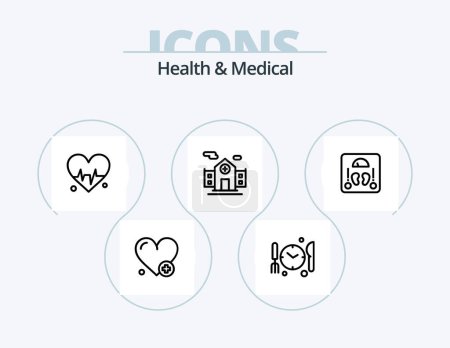 Illustration for Health And Medical Line Icon Pack 5 Icon Design. . heart. medical. medical. pills - Royalty Free Image