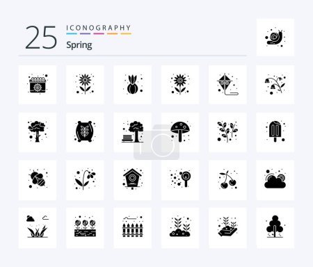 Téléchargez les illustrations : Spring 25 Solid Glyph icon pack including fly. sun. food. summer. flower - en licence libre de droit
