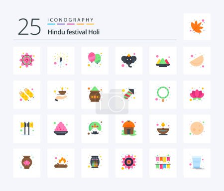 Téléchargez les illustrations : Holi 25 Flat Color icon pack including holi. hinduism. decoration. hindu. beliefs - en licence libre de droit