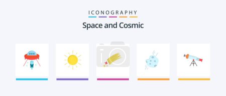 Ilustración de Space Flat 5 Icon Pack Including space. telescope. astronomy. comet. meteor. Creative Icons Design - Imagen libre de derechos
