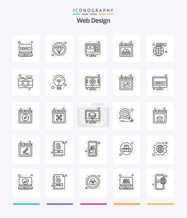 Téléchargez les illustrations : Creative Web Design 25 OutLine icon pack  Such As web. connection. tutorials. layout. photo - en licence libre de droit