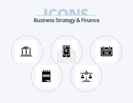Téléchargez les illustrations : Business Strategy And Finance Glyph Icon Pack 5 Icon Design. mobile . law. law . court . city - en licence libre de droit