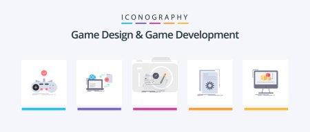 Illustration for Game Design And Game Development Flat 5 Icon Pack Including developer. app. publish. role. mission. Creative Icons Design - Royalty Free Image