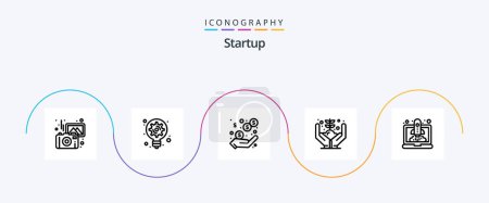 Téléchargez les illustrations : Startup Line 5 Icon Pack Including launching. plant. income. money. growth - en licence libre de droit