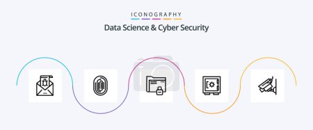 Illustration for Data Science And Cyber Security Line 5 Icon Pack Including secure. password. identity. folder. scanning - Royalty Free Image