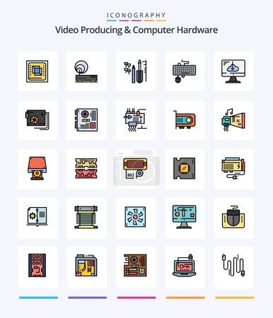 Illustration for Creative Video Producing And Computer Hardware 25 Line FIlled icon pack  Such As obsolete. keyboard. network. interface. equipment - Royalty Free Image