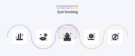 Illustration for Quit Smoking Glyph 5 Icon Pack Including habit. hospital. tobacco teeth. not allowed. block - Royalty Free Image
