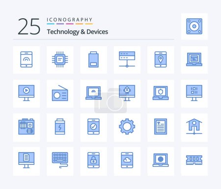 Téléchargez les illustrations : Devices 25 Blue Color icon pack including mobile. location. low. signal. devices - en licence libre de droit