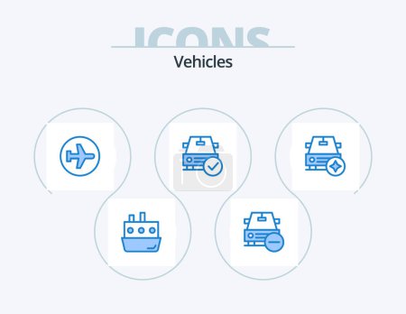Téléchargez les illustrations : Vehicles Blue Icon Pack 5 Icon Design. complete. car. minus. sign. airport - en licence libre de droit