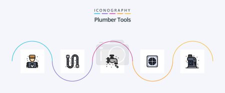 Téléchargez les illustrations : Plumber Line Filled Flat 5 Icon Pack Including mechanical. plumbing. faucet. plumber. extractor - en licence libre de droit