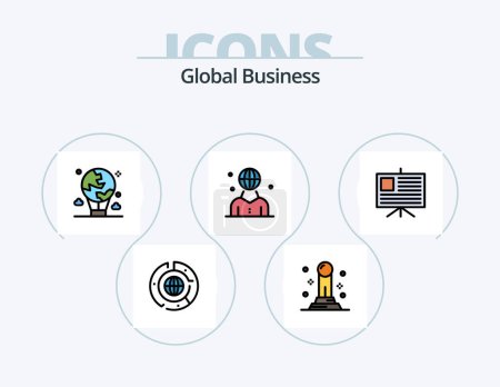 Illustration for Global Business Line Filled Icon Pack 5 Icon Design. world. global. global. headquarter. city - Royalty Free Image