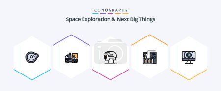 Illustration for Space Exploration And Next Big Things 25 FilledLine icon pack including home. construction. leaf. architecture. big think - Royalty Free Image