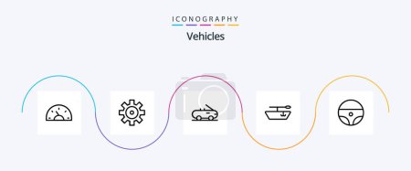 Téléchargez les illustrations : Vehicles Line 5 Icon Pack Including . cabriolet. steering - en licence libre de droit