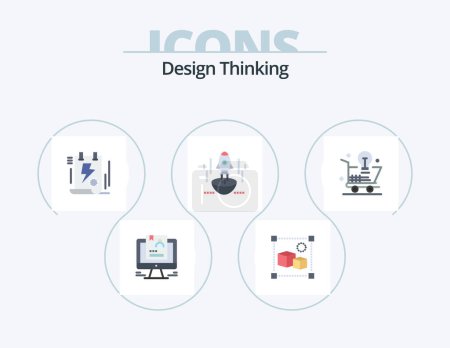 Téléchargez les illustrations : Design Thinking Flat Icon Pack 5 Icon Design. business. launch. processing. clipboard. file - en licence libre de droit