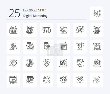 Illustration for Digital Marketing 25 Line icon pack including money. view. conversation. eye. marketing planning - Royalty Free Image