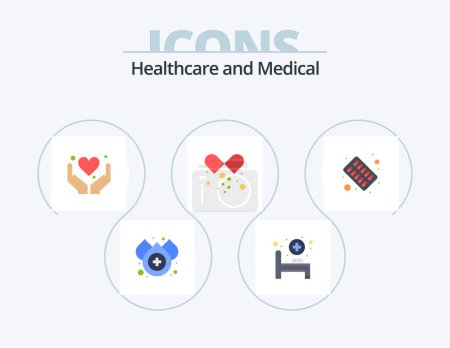 Illustration for Medical Flat Icon Pack 5 Icon Design. medicine. medical. heart. capsule. medicines - Royalty Free Image