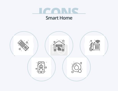 Téléchargez les illustrations : Smart Home Line Icon Pack 5 Icon Design. intelligent. smart. control. lighting. smart - en licence libre de droit