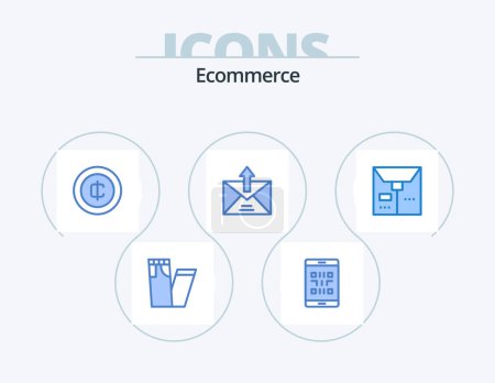 Téléchargez les illustrations : Ecommerce Blue Icon Pack 5 Icon Design. e. sent. cash. outline. e-commerce - en licence libre de droit