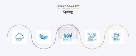 Ilustración de Spring Blue 5 Icon Pack Including drink. sun light. growing. plant. leaf - Imagen libre de derechos