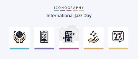Ilustración de International Jazz Day Line Filled 5 Icon Pack Including ipod . music. microphone .. Creative Icons Design - Imagen libre de derechos