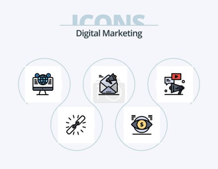 Ilustración de Digital Marketing Line Filled Icon Pack 5 Icon Design. target. report. chat. search. content - Imagen libre de derechos