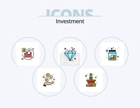 Téléchargez les illustrations : Investment Line Filled Icon Pack 5 Icon Design. money. growth. hands. dollar. seo - en licence libre de droit