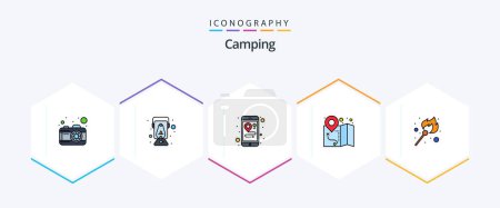 Ilustración de Camping 25 FilledLine icon pack including . lighter. maps. flame. map - Imagen libre de derechos