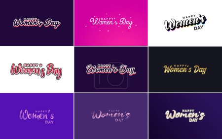 Téléchargez les illustrations : March 8 typographic design set with Happy Women's Day text - en licence libre de droit