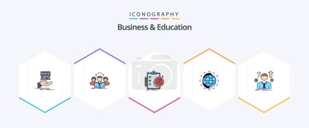 Téléchargez les illustrations : Business And Education 25 FilledLine icon pack including seo. world. group. achievement. analytics - en licence libre de droit