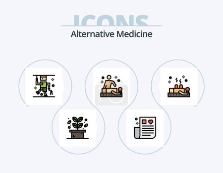 Illustration for Alternative Medicine Line Filled Icon Pack 5 Icon Design. environment. therapy. leaf. nature. drug - Royalty Free Image