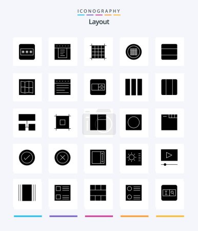 Téléchargez les illustrations : Creative Layout 25 Glyph Solid Black icon pack  Such As web. map. line. layout. stack - en licence libre de droit
