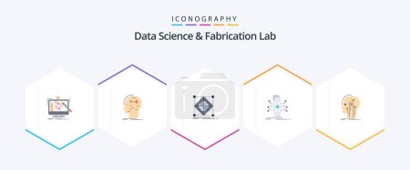 Illustration for Data Science And Fabrication Lab 25 Flat icon pack including datum. analysis. key. preparation. grid - Royalty Free Image