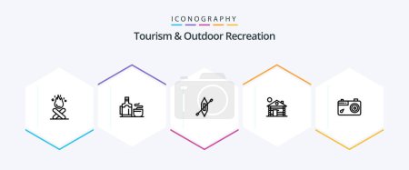 Illustration for Tourism And Outdoor Recreation 25 Line icon pack including image. home. boat. service. hotel - Royalty Free Image