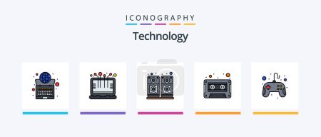 Ilustración de Technology Line Filled 5 Icon Pack Including projector. beamer. keyboard. lens. photo. Creative Icons Design - Imagen libre de derechos