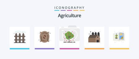 Téléchargez les illustrations : Agriculture Flat 5 Icon Pack Including farm. agriculture. agriculture. storehouse. agriculture. Creative Icons Design - en licence libre de droit