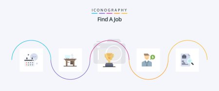 Téléchargez les illustrations : Find A Job Flat 5 Icon Pack Including worker. job. working. work. cup - en licence libre de droit