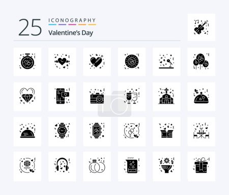 Téléchargez les illustrations : Valentines Day 25 Solid Glyph icon pack including marriage. plate. arrow. love. marriage - en licence libre de droit
