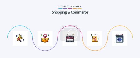 Téléchargez les illustrations : Shopping And Commerce Line Filled Flat 5 Icon Pack Including website. explorer. shop. shopping bag. favorite shopping - en licence libre de droit