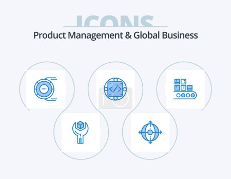 Illustration for Product Managment And Global Business Blue Icon Pack 5 Icon Design. management. custom. product. code. estimation - Royalty Free Image