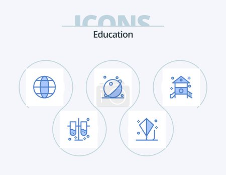 Illustration for Education Blue Icon Pack 5 Icon Design. system. planet. summer. orbit. globe - Royalty Free Image