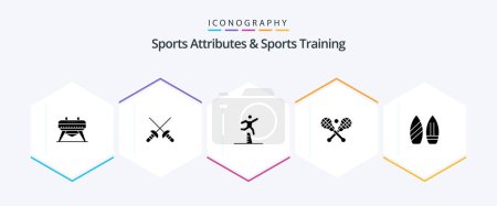 Téléchargez les illustrations : Sports Atributes And Sports Training 25 Glyph icon pack including sports. skate. runner. sticks. lacrosse - en licence libre de droit