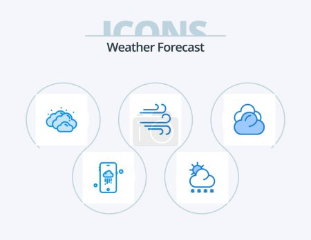 Illustration for Weather Blue Icon Pack 5 Icon Design. . server. cloudy. cloud. wind - Royalty Free Image