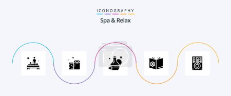 Ilustración de Spa And Relax Glyph 5 Icon Pack Including bowl . paper roll . spa. floral essence - Imagen libre de derechos