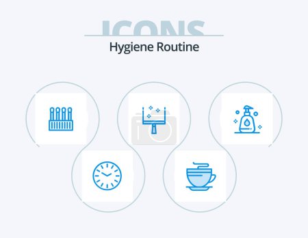 Illustration for Hygiene Routine Blue Icon Pack 5 Icon Design. . spray. buds. cleaning. dustpan - Royalty Free Image