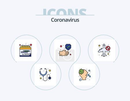 Téléchargez les illustrations : Coronavirus Line Filled Icon Pack 5 Icon Design. cruise. call. packet. blood - en licence libre de droit