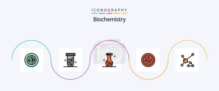 Téléchargez les illustrations : Biochemistry Line Filled Flat 5 Icon Pack Including atom. petri. biochemistry. dish. chemistry - en licence libre de droit